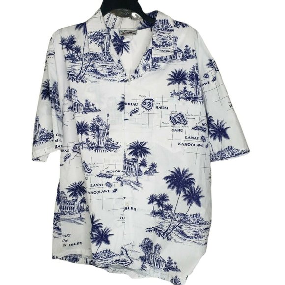 CT Hawaii Fashions Shirt Mens XL Cotton Poly Short Sleeve Chart Of Hawaiian Isl - Picture 1 of 7